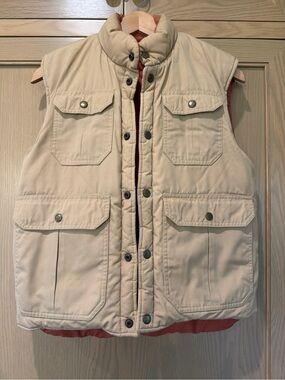 Vintage ReversibleMen's Cream Quilted Utility Vest Puffer Pockets / Men's Medium